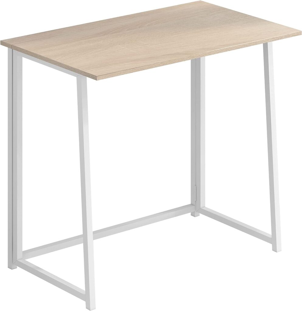 4NM 31.5 Small Folding Desk, Simple Assembly Computer Desk Home Office Desk Study Writing Table for Small Space Offices - Natural and White