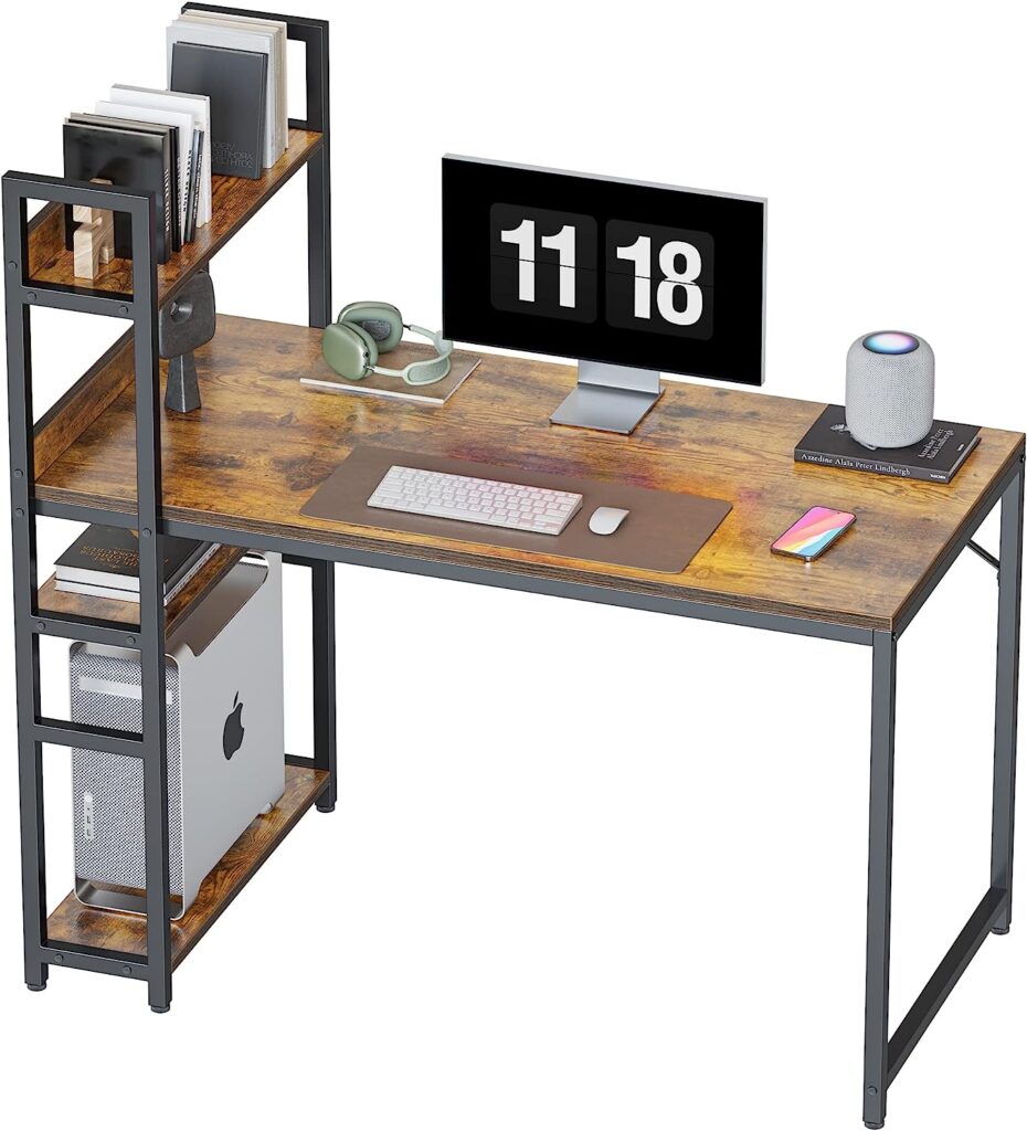 CubiCubi Computer Desk 47 inch with Storage Shelves Study Writing Table for Home Office,Modern Simple Style, Rustic Brown