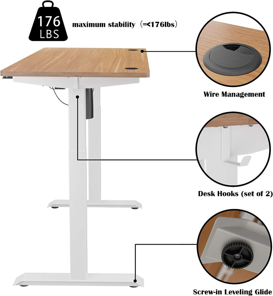 Meilocar Height Adjustable Electric Standing Desk, Sit Stand Computer Desk w/Memory Controller, Home Office Workstation Stand up Desk with Splice Board, 48 x 24 Tabletop (Walnut Top + White Frame)