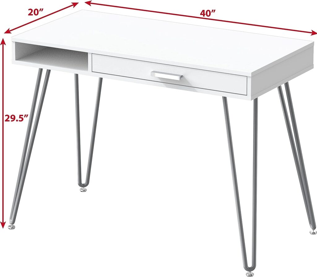 SHW Home Office Computer Hairpin Leg Desk with Drawer, White