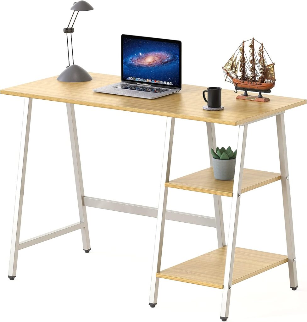 SHW Trestle Home Office Computer Desk, Oak