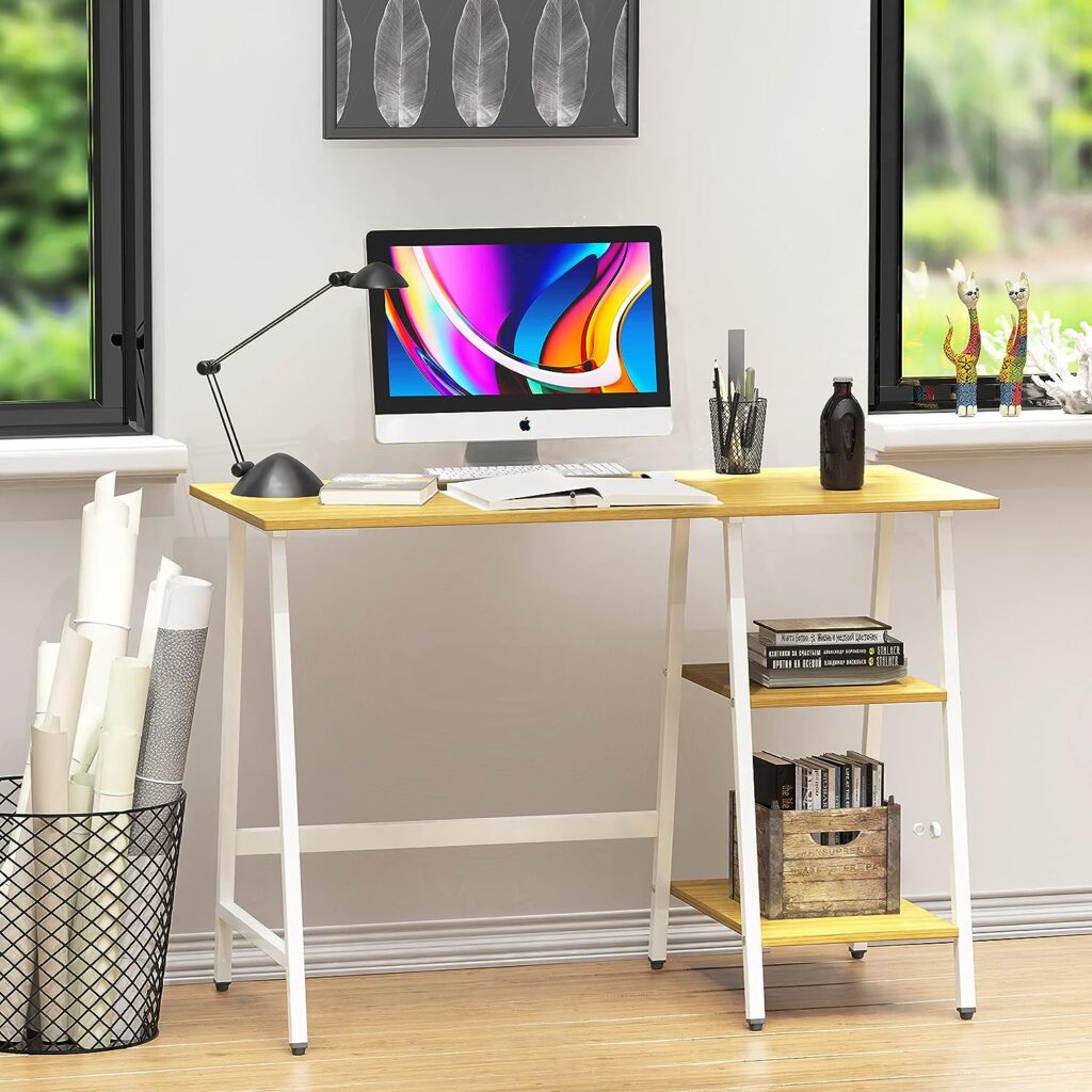 SHW Trestle Home Office Computer Desk, Oak