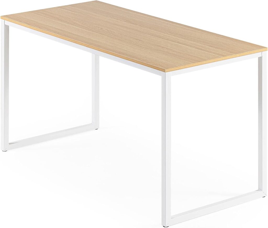 ZINUS Jennifer 55 Inch White Frame Desk / Computer Workstation / Office Desk / Dining Table / Easy Assembly, Natural